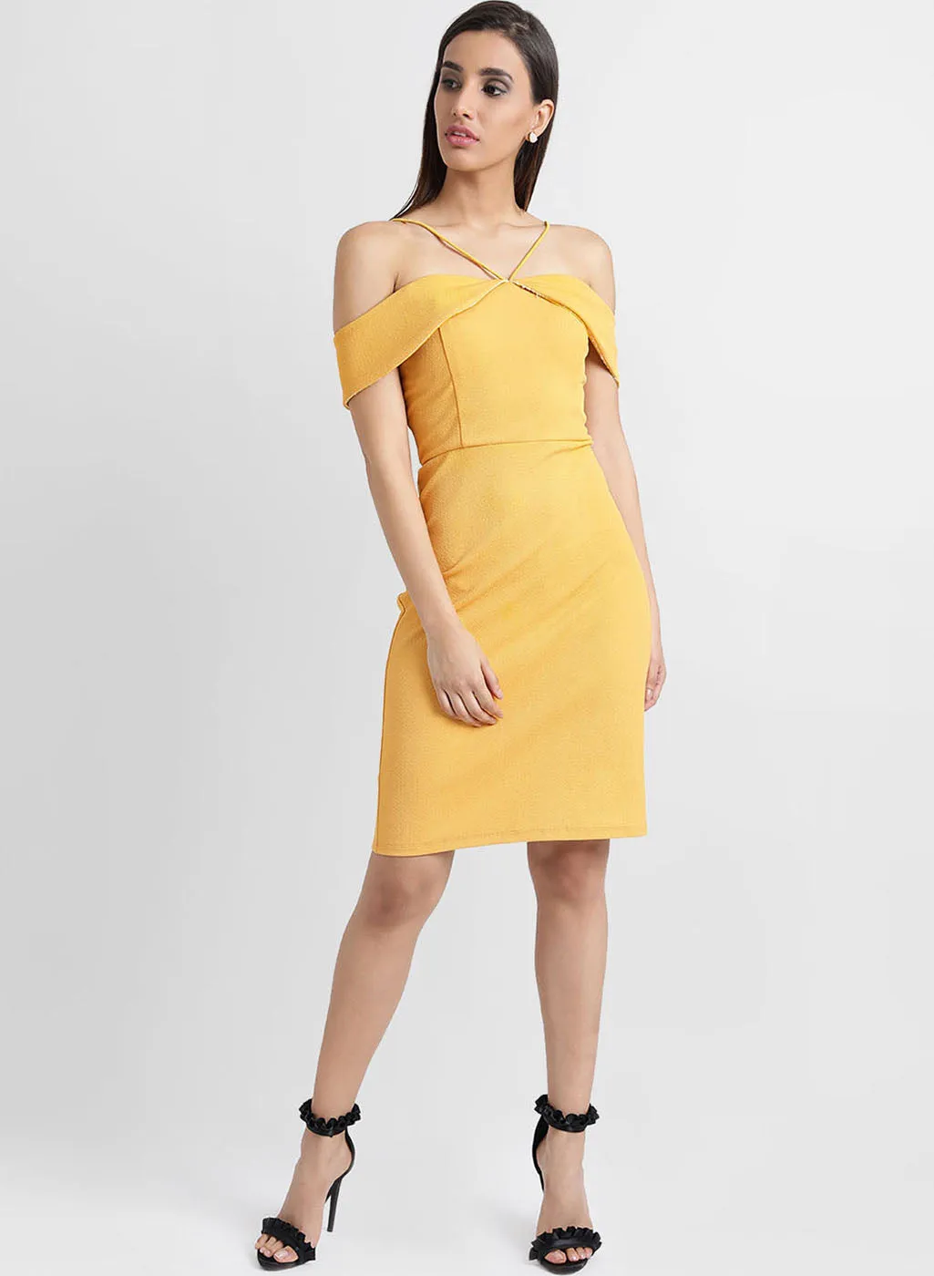 Shoulder Strap Overlay Midi Dress