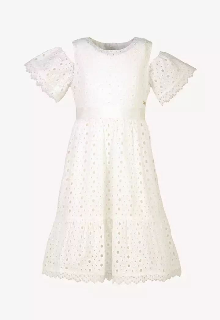 Solid Tier Geometric Lace Cold Shoulder Dress