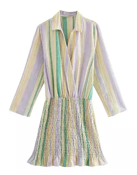 Stripe Knitted Multi Color Short Dress
