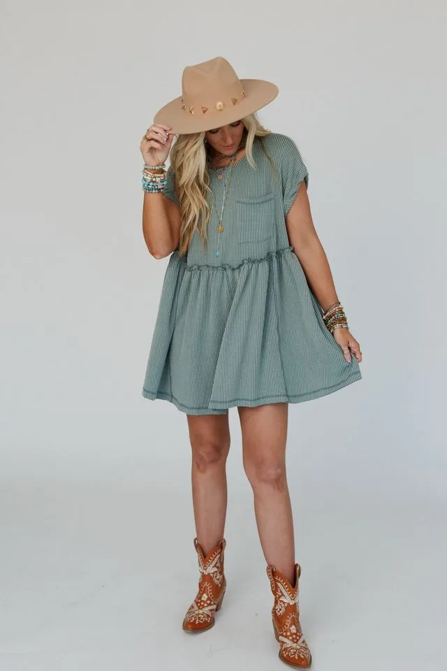 Subtle Escape Textured Dress - Olive Vintage