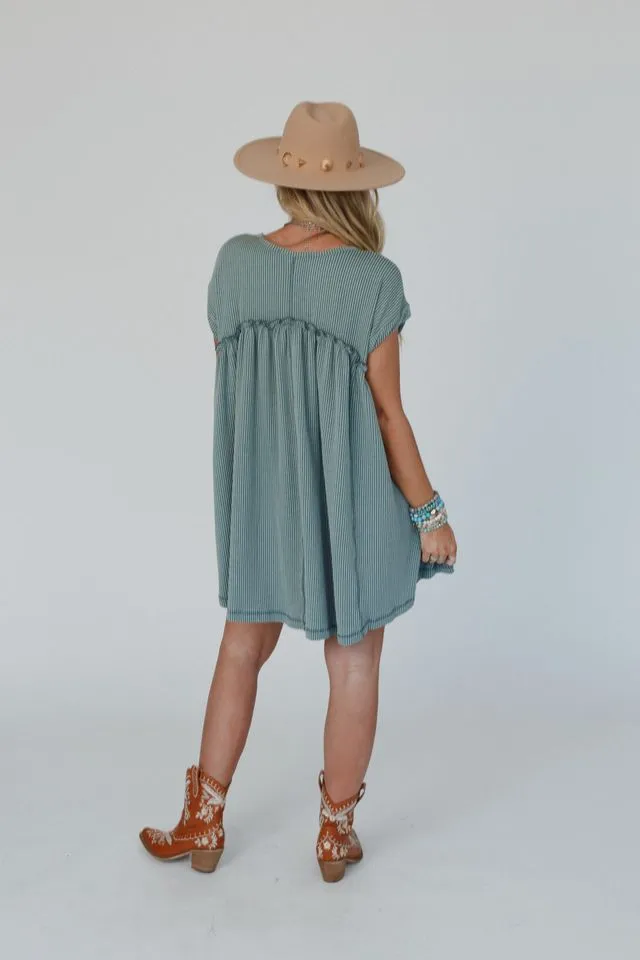 Subtle Escape Textured Dress - Olive Vintage