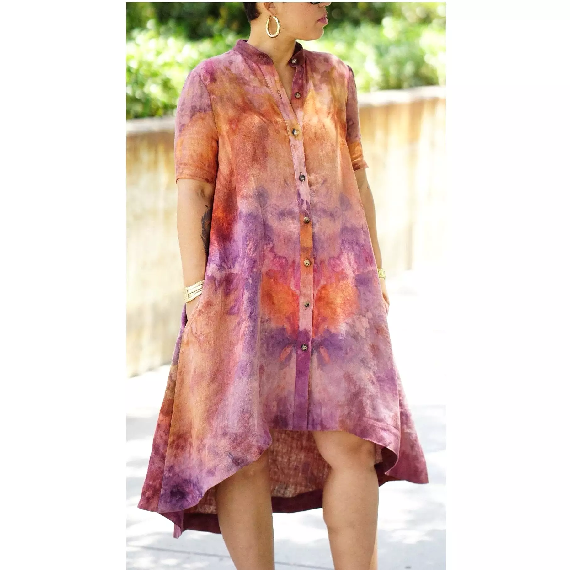 Tie Dye High-Low Shirt Dress