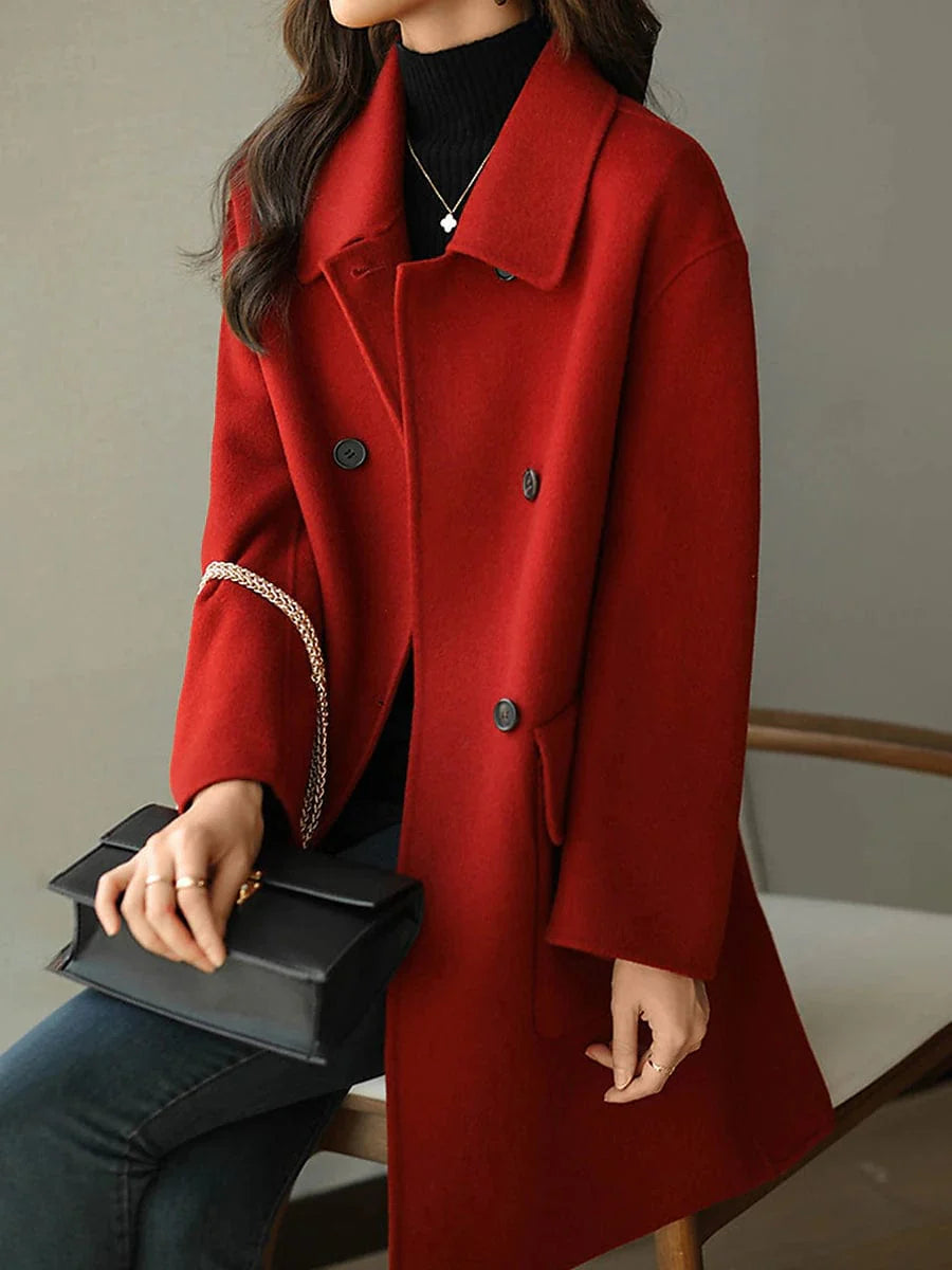 Trendy Windproof Women's Long Coat with Pockets in Black, Red, or Camel