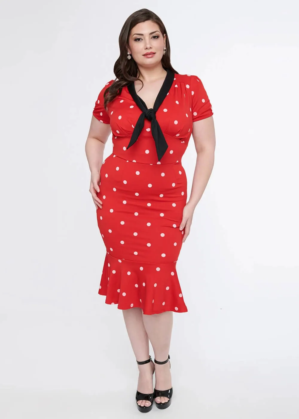 Unique Vintage Carmen Polkadot 50's Wiggle Pencil Dress Red