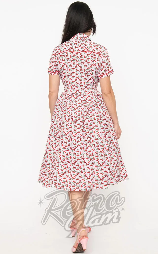 Unique Vintage Lavender Springfield Swing Dress in Cherry Print - 2XL left only