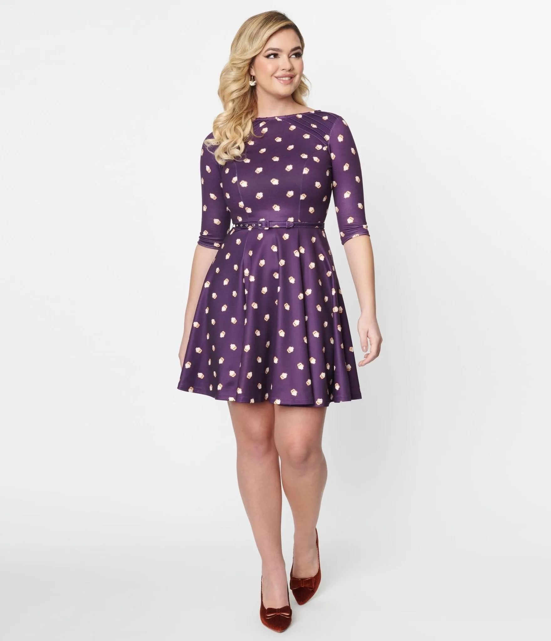 Unique Vintage Purple Owls Fit & Flare Dress