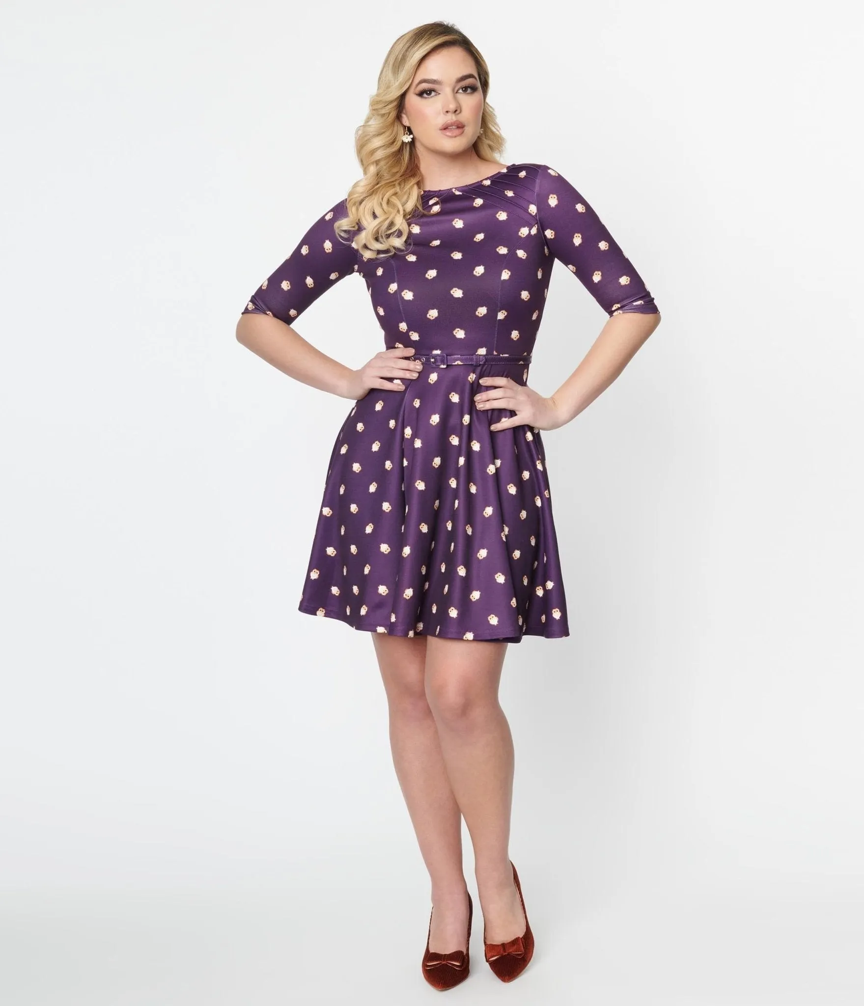 Unique Vintage Purple Owls Fit & Flare Dress