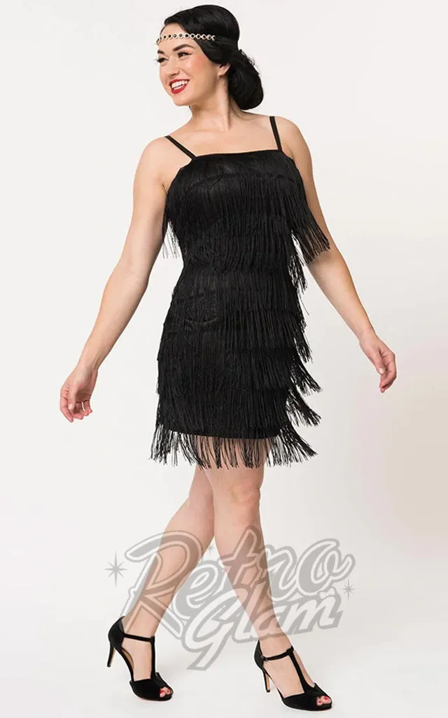 Unique Vintage Speakeasy Flapper Dress in Black