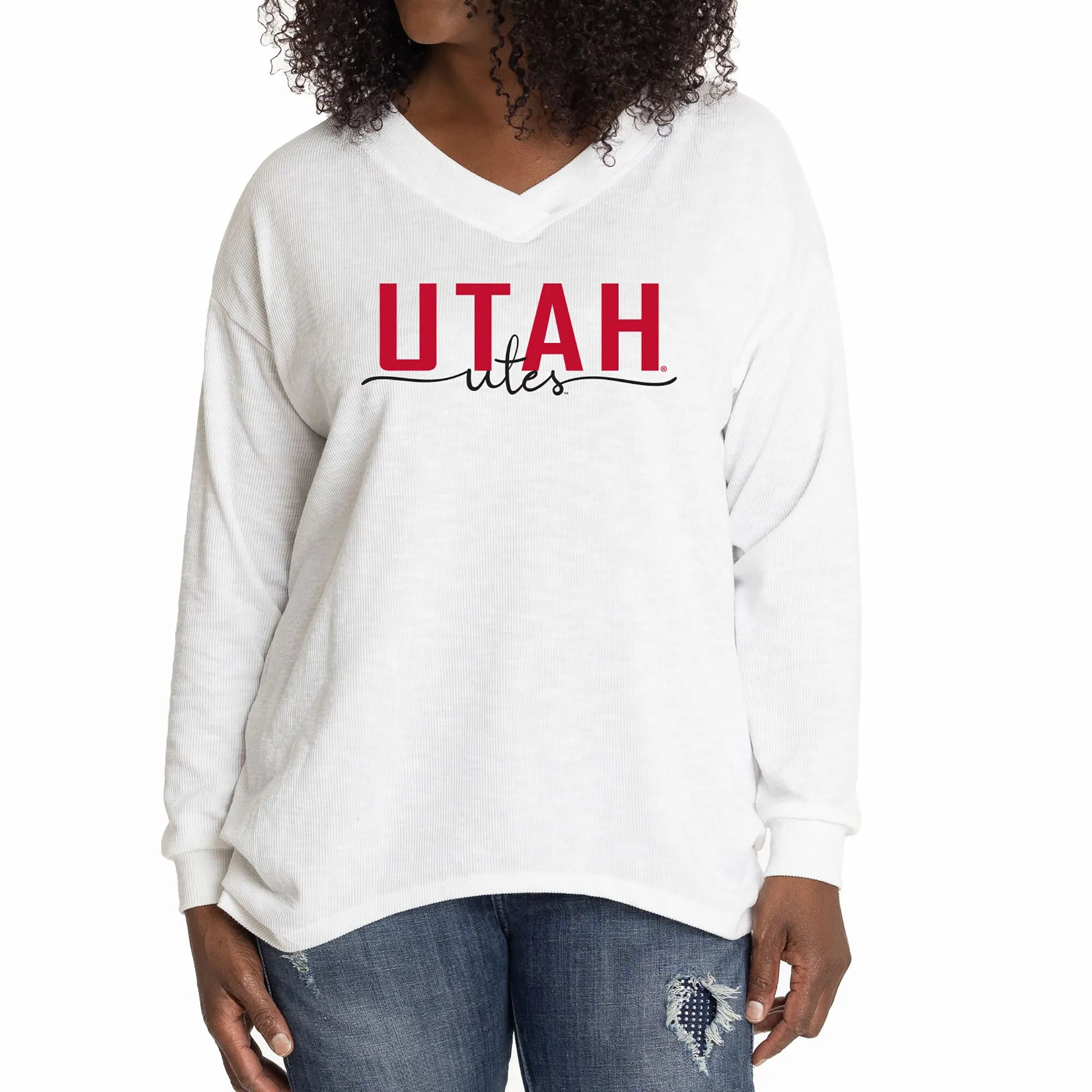 Utah Utes Women's White Bailey V-Neck Tri-Blend Tunic