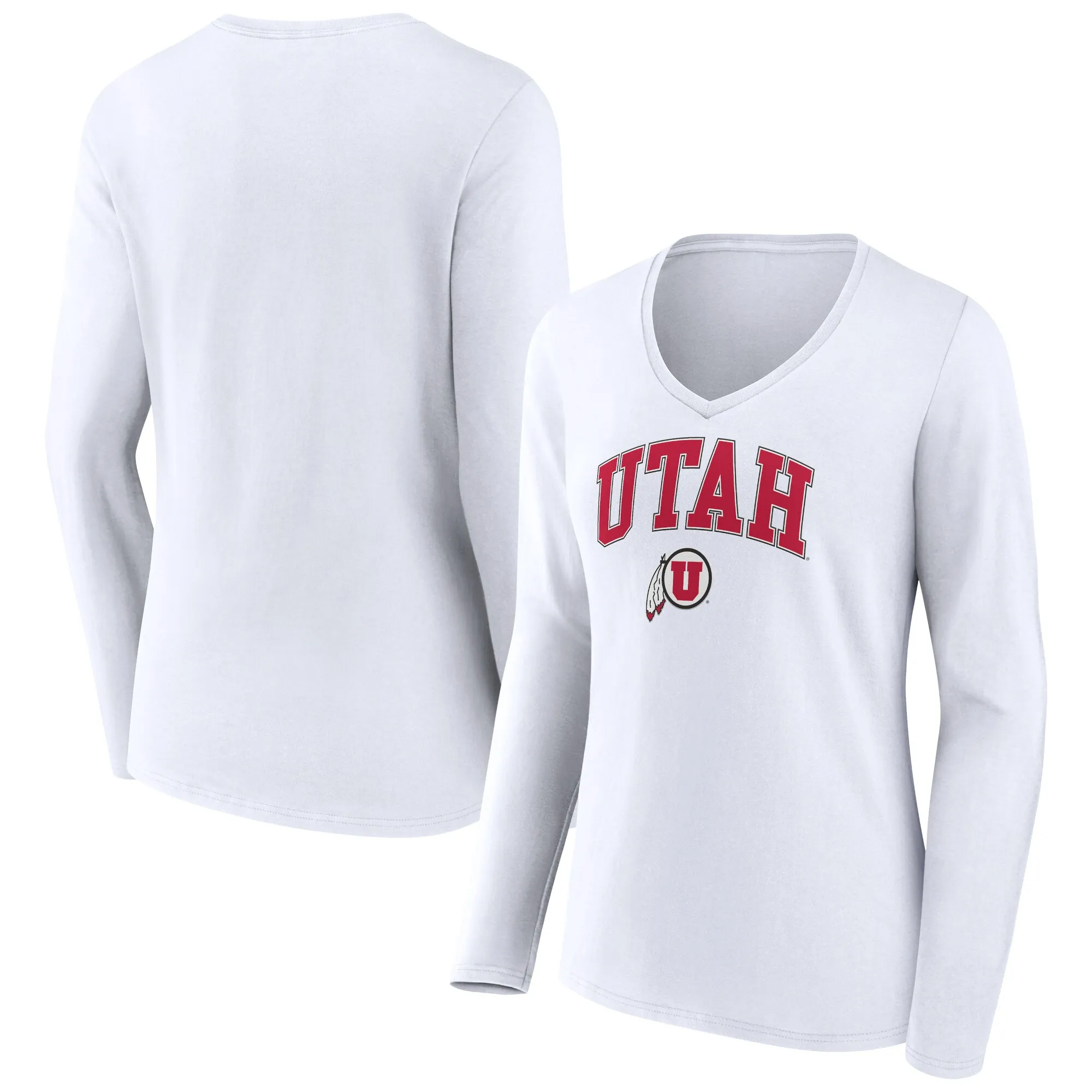 Utah Utes Women's White Campus Long Sleeve V-Neck T-Shirt