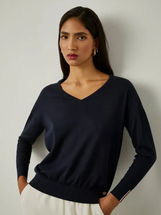 V-neck cotton sweater