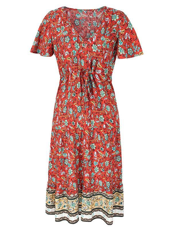 V-Neck Floral Maxi Day Dress