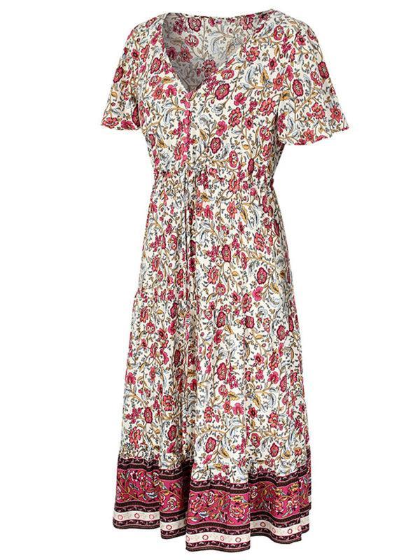 V-Neck Floral Maxi Day Dress