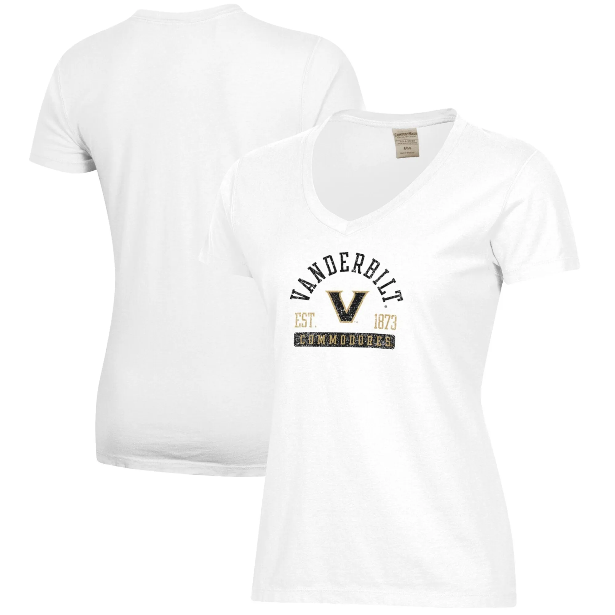  Vanderbilt Commodores Women's White Arch Logo Comfort Wash V-Neck T-Shirt