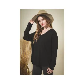 Very J Women's Black Brushed Knit V Neck