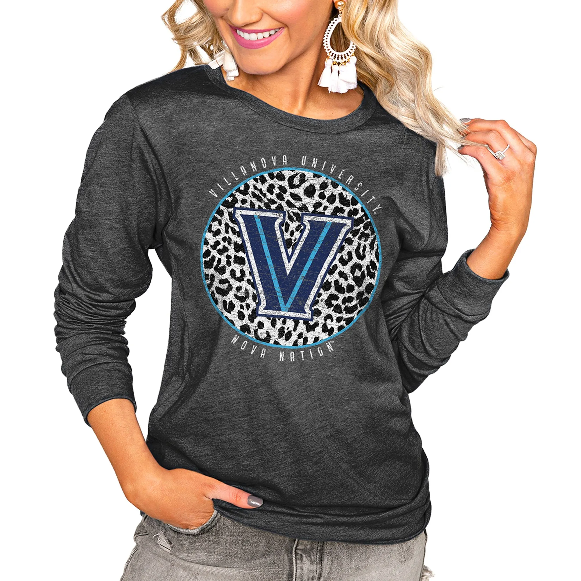 Villanova Wildcats Women's Charcoal Call the Shots Oversized Long Sleeve T-Shirt