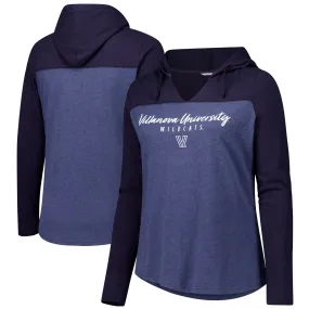 Villanova Wildcats Women's Heather Navy Knockout Color Block Hoodie V-Neck Long Sleeve T-Shirt