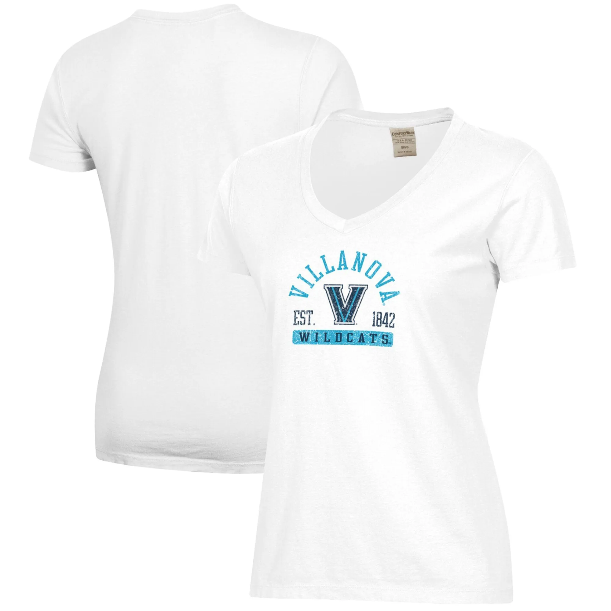  Villanova Wildcats Women's White Arch Logo Comfort Wash V-Neck T-Shirt