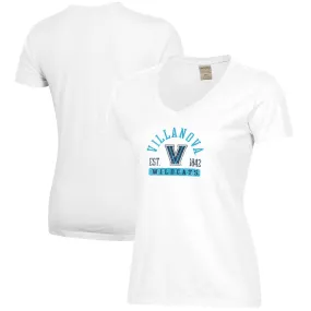  Villanova Wildcats Women's White Arch Logo Comfort Wash V-Neck T-Shirt