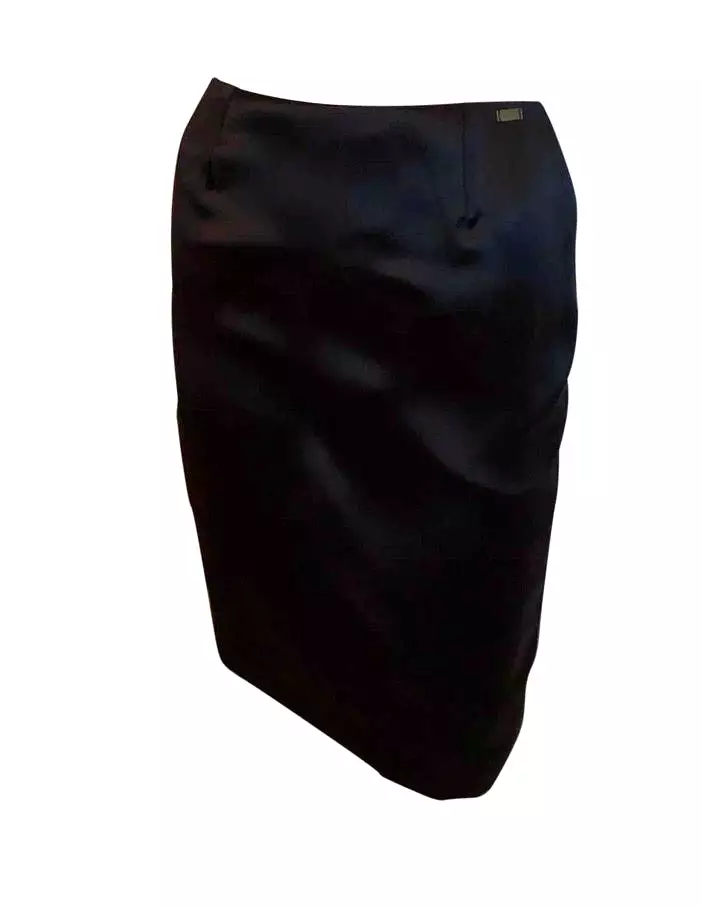 Vintage Chanel 99A, 1999 Fall Satin Black Pencil Skirt FR 36 US 2/4