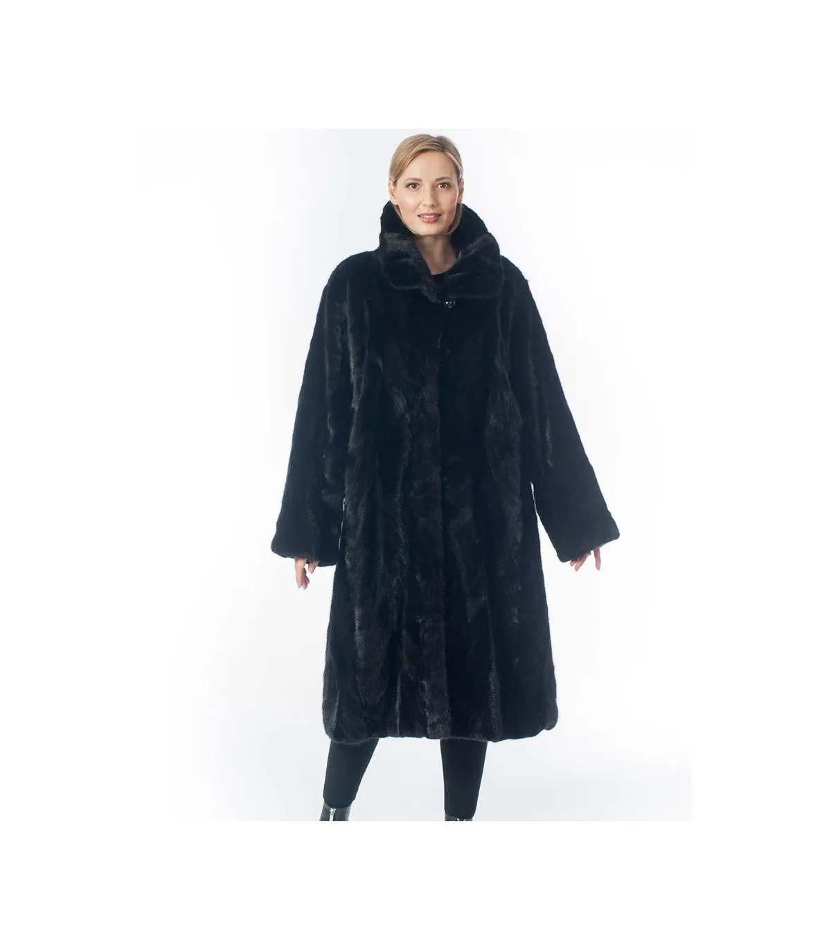 Vivian Black Mink Sections Fur Coat: FurHatWorld