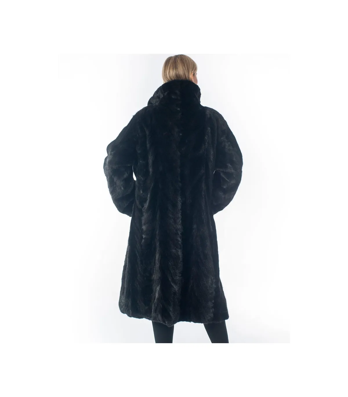 Vivian Black Mink Sections Fur Coat: FurHatWorld