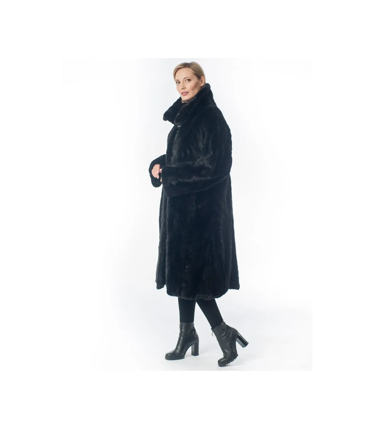 Vivian Black Mink Sections Fur Coat: FurHatWorld