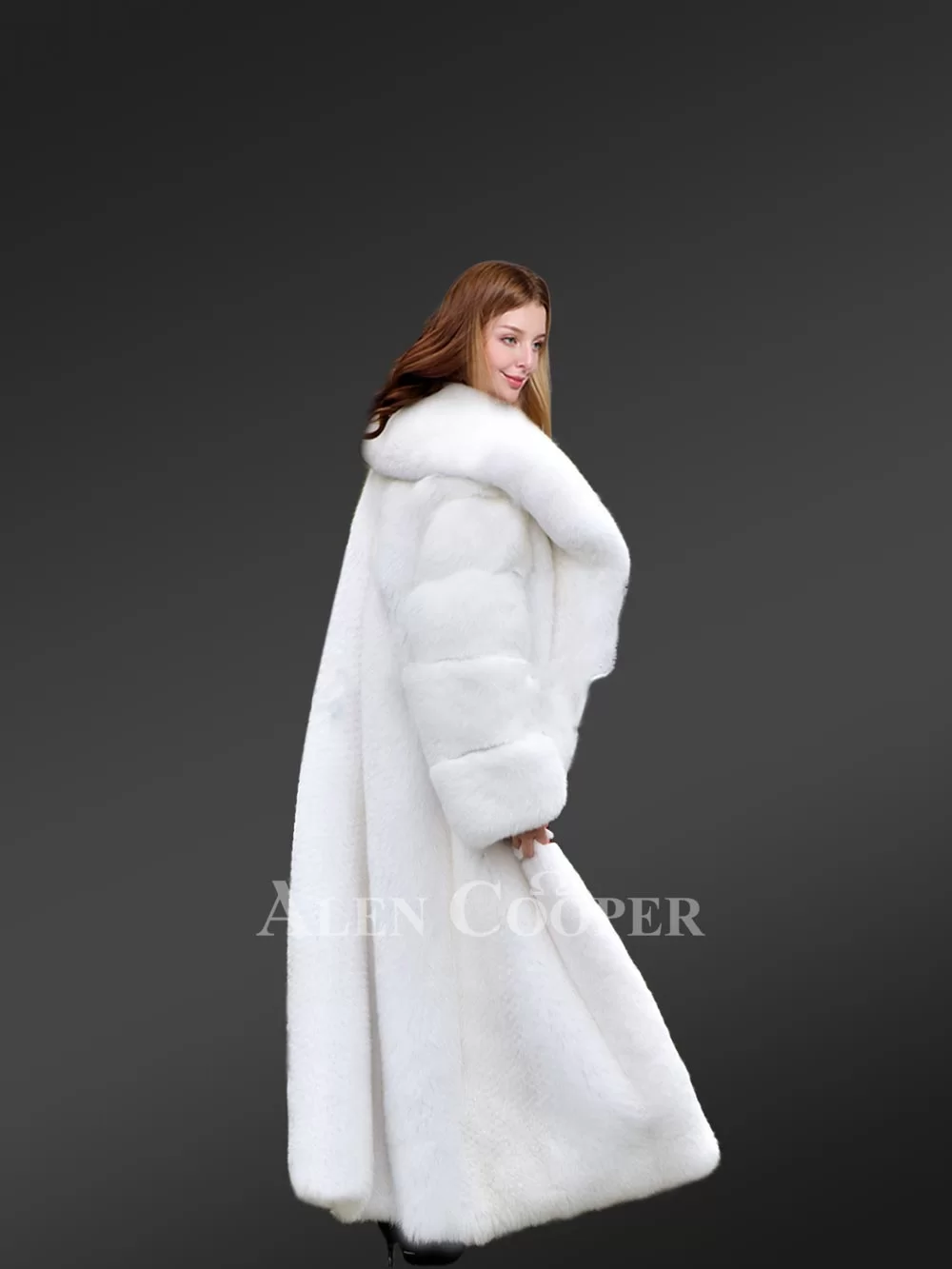 White Mink Fur Trench Coat For Women