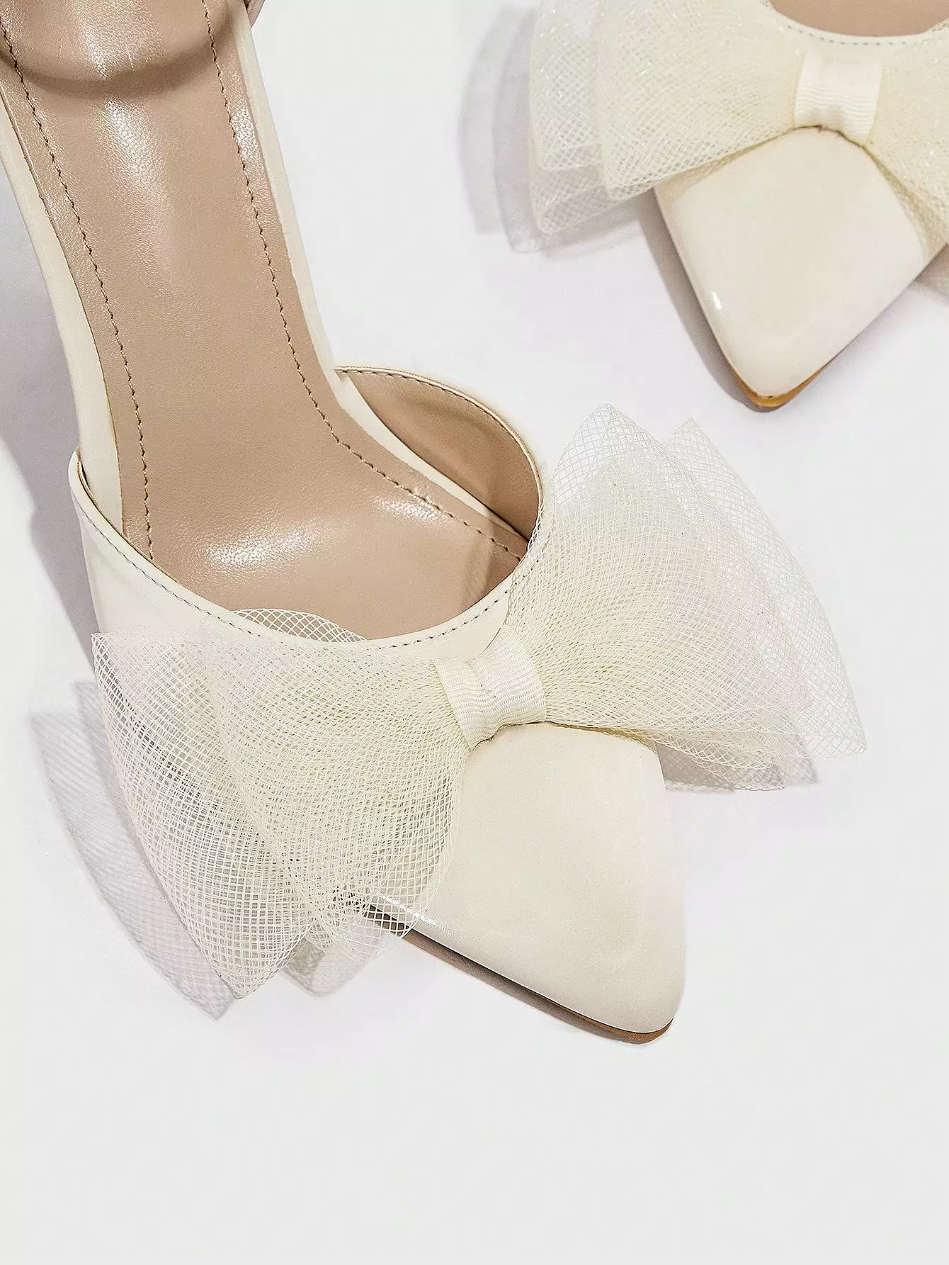 Woman Shoes Bow Decor Stiletto Heeled Elegant Beige Ankle Strap Pumps For Spring And Summer