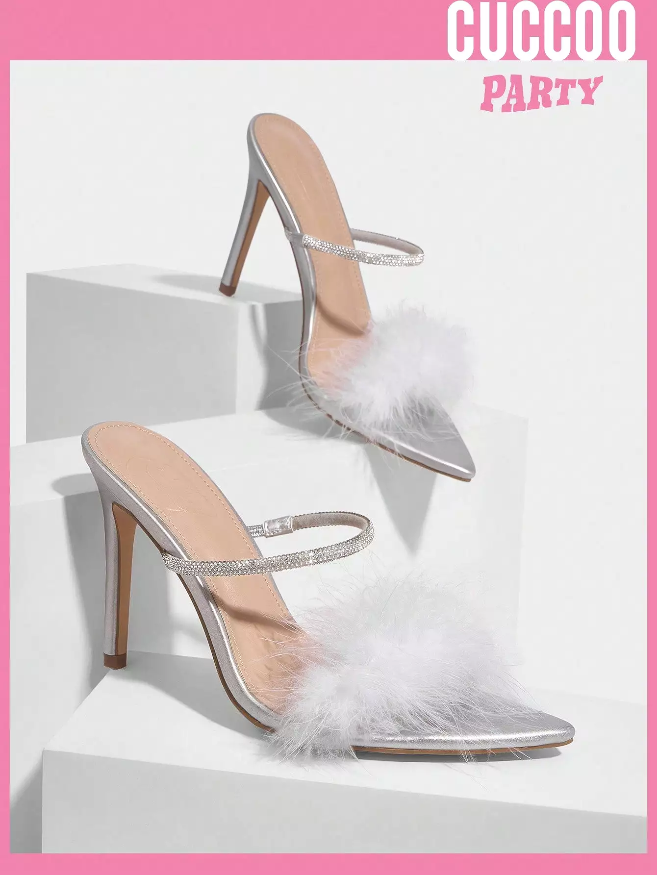 Woman Shoes Fashion Feather & Rhinestone Decor Ankle Strap Stiletto Sandals Wedding Shoes For Spring And Summer