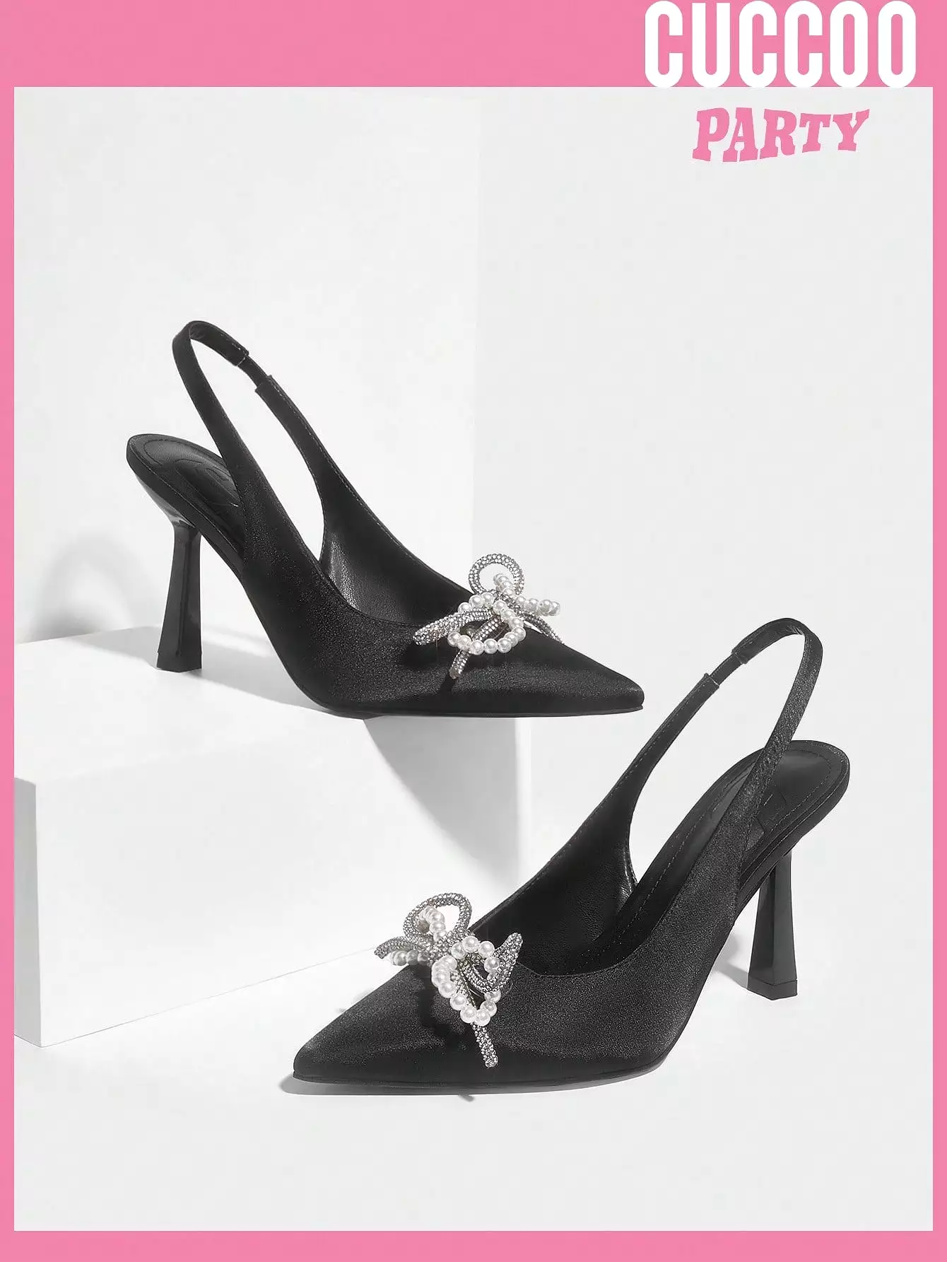 Woman Shoes Fashionable Black High Heel Pumps Embellished With Bowknot, Beads & Flowers Perfect For Wedding & Valentine'S Day Fo