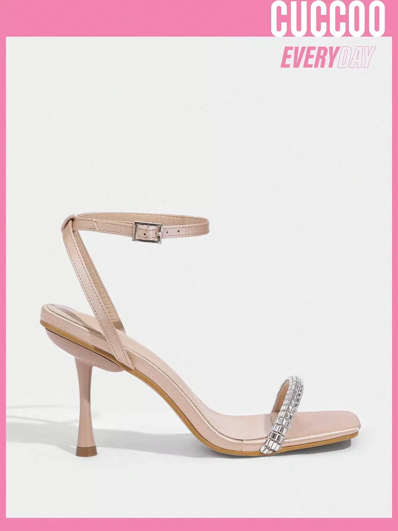 Woman Shoes Fashionable Square Toe Simple & Sexy Diamante Detail High Heel Sandals For Spring And Summer