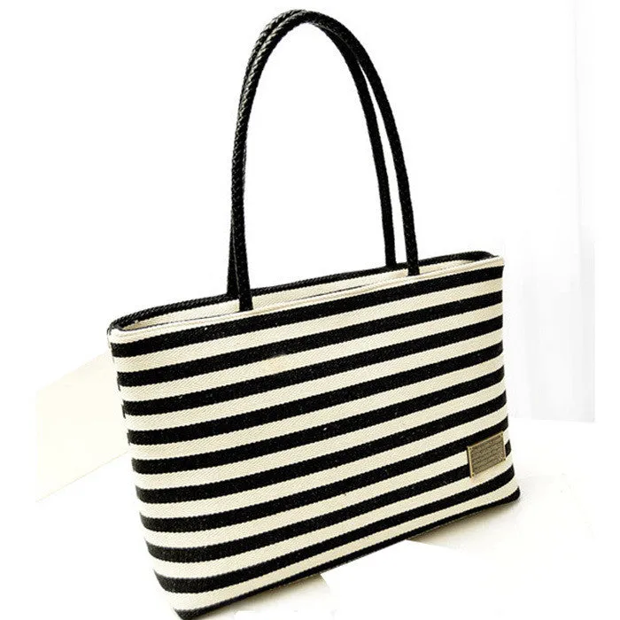 Women Hangbag Black&White Stripe Canvas Bag Vintage AllMatch Handbag Bolsa Feminina Freeship