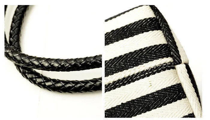 Women Hangbag Black&White Stripe Canvas Bag Vintage AllMatch Handbag Bolsa Feminina Freeship