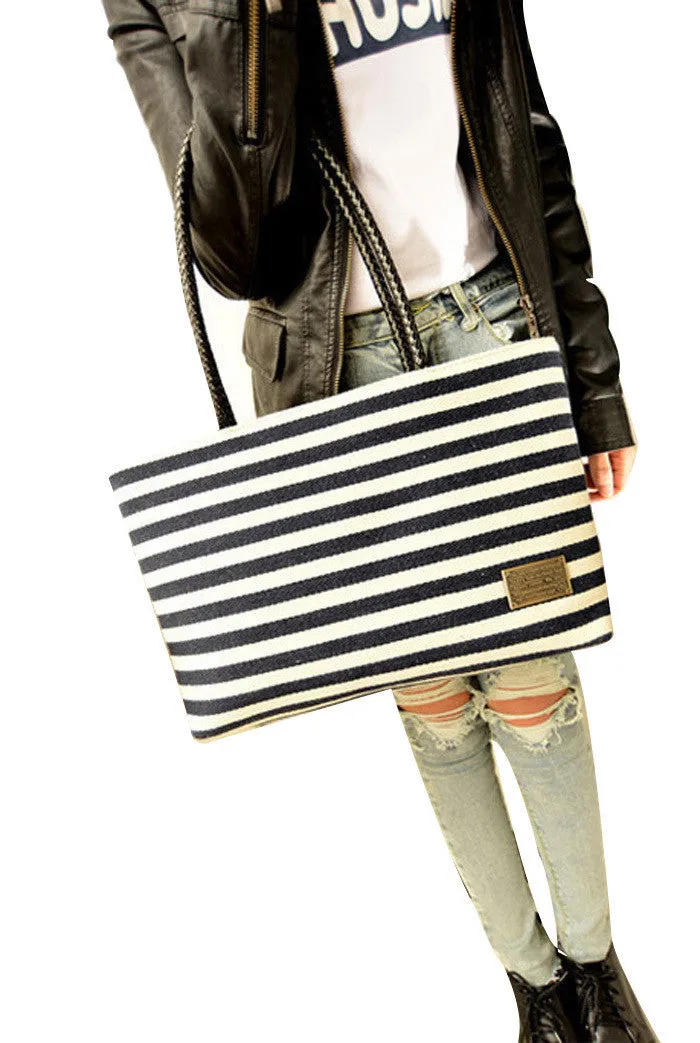 Women Hangbag Black&White Stripe Canvas Bag Vintage AllMatch Handbag Bolsa Feminina Freeship