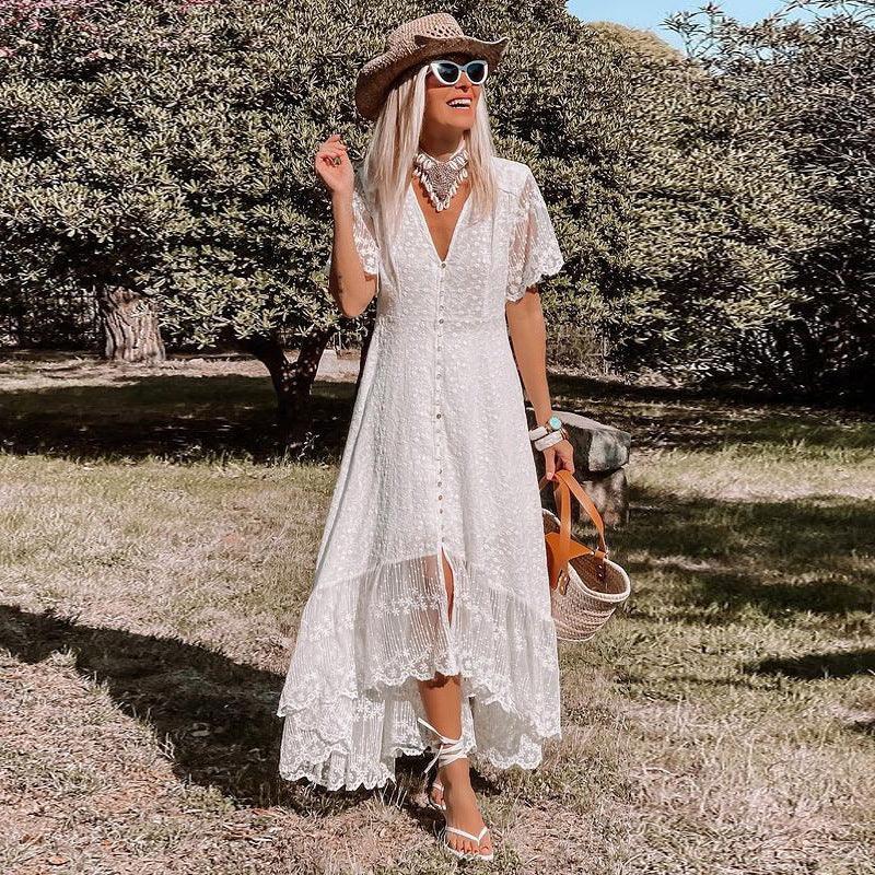 Women  V-Neck Lace Maxi Dress