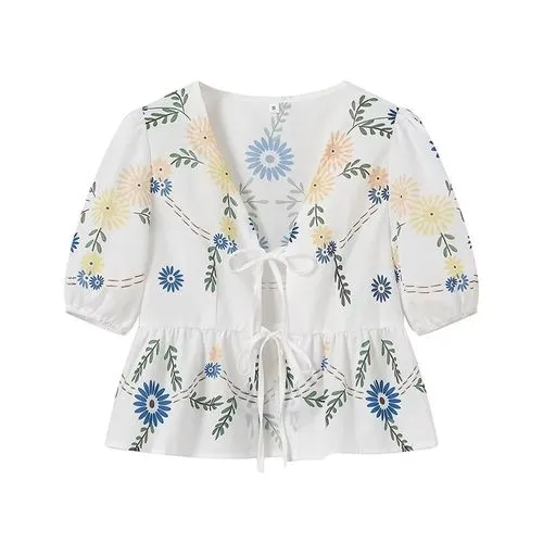 Women's Cardigan Short Sleeve Blouses Printing Vacation Flower Bow Knot