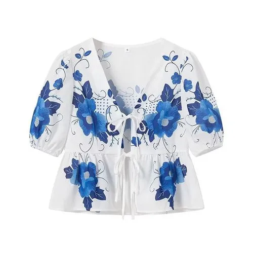 Women's Cardigan Short Sleeve Blouses Printing Vacation Flower Bow Knot