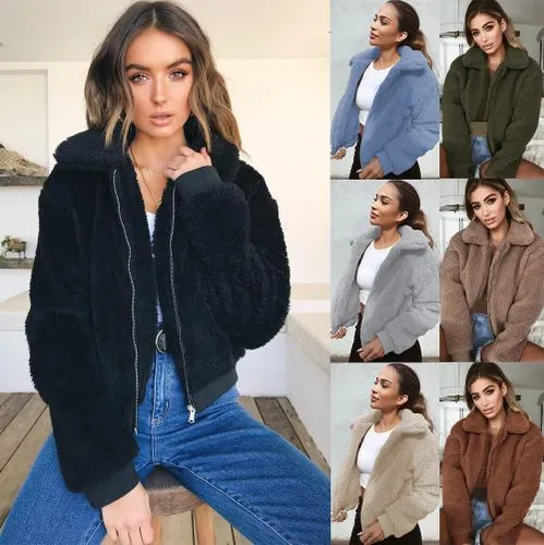 Women's Casual Streetwear Solid Color Zipper Coat Woolen Coat