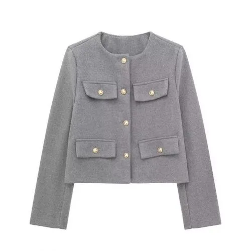 Women's Elegant Streetwear Solid Color Pocket Single Breasted Coat Jacket