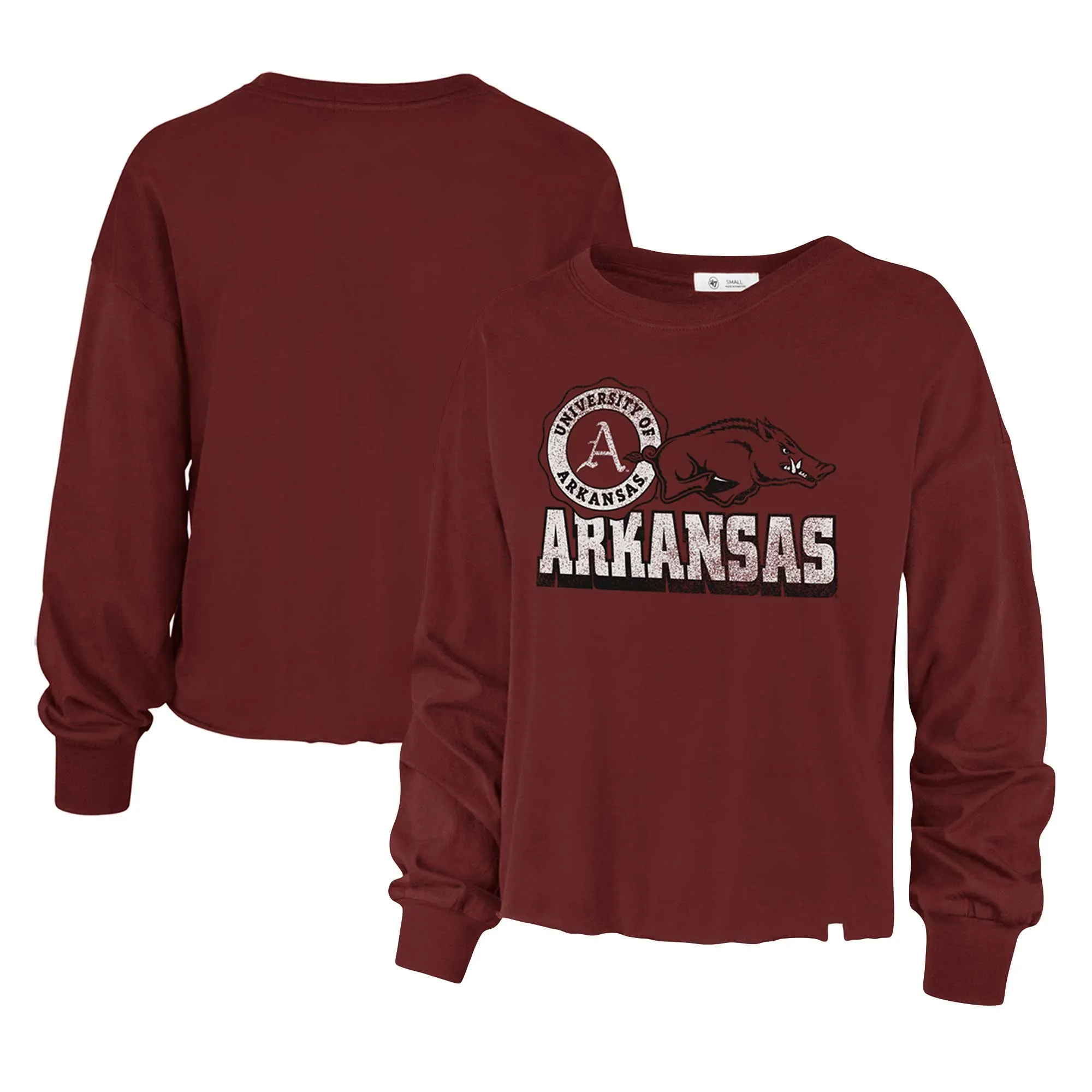 Women's '47 Cardinal Arkansas Razorbacks Bottom Line Parkway Long Sleeve High Waist T-Shirt