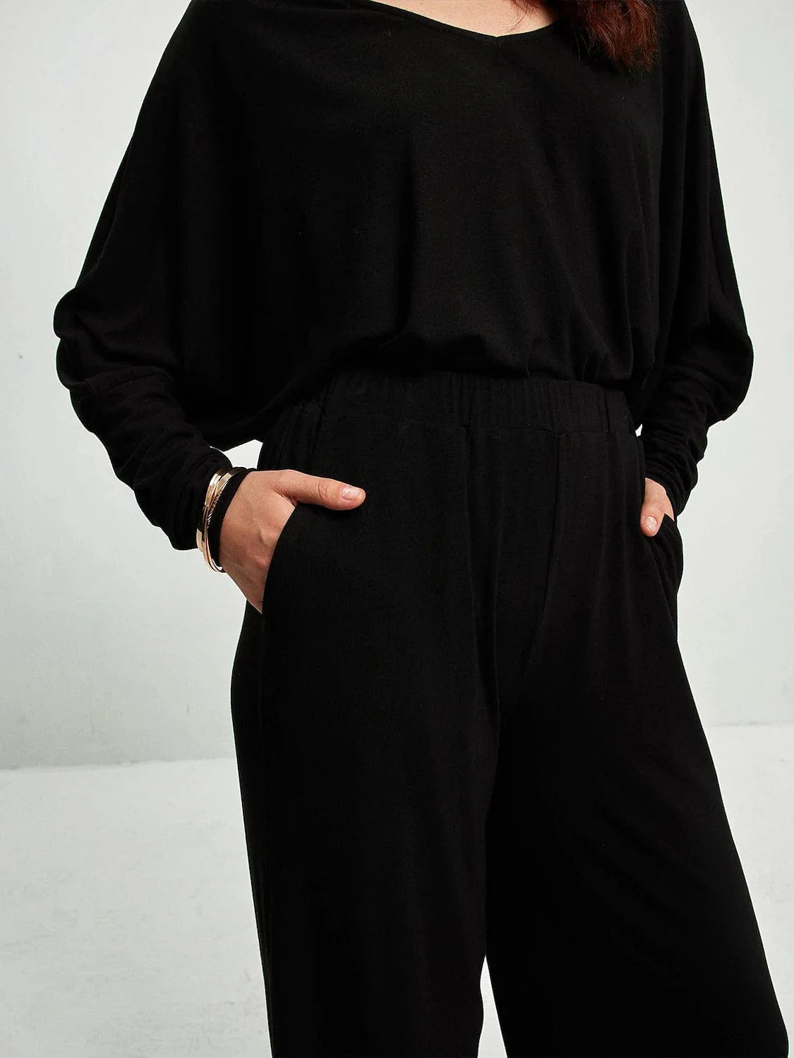 Women's Black Long Sleeve Loose Fit Trousers