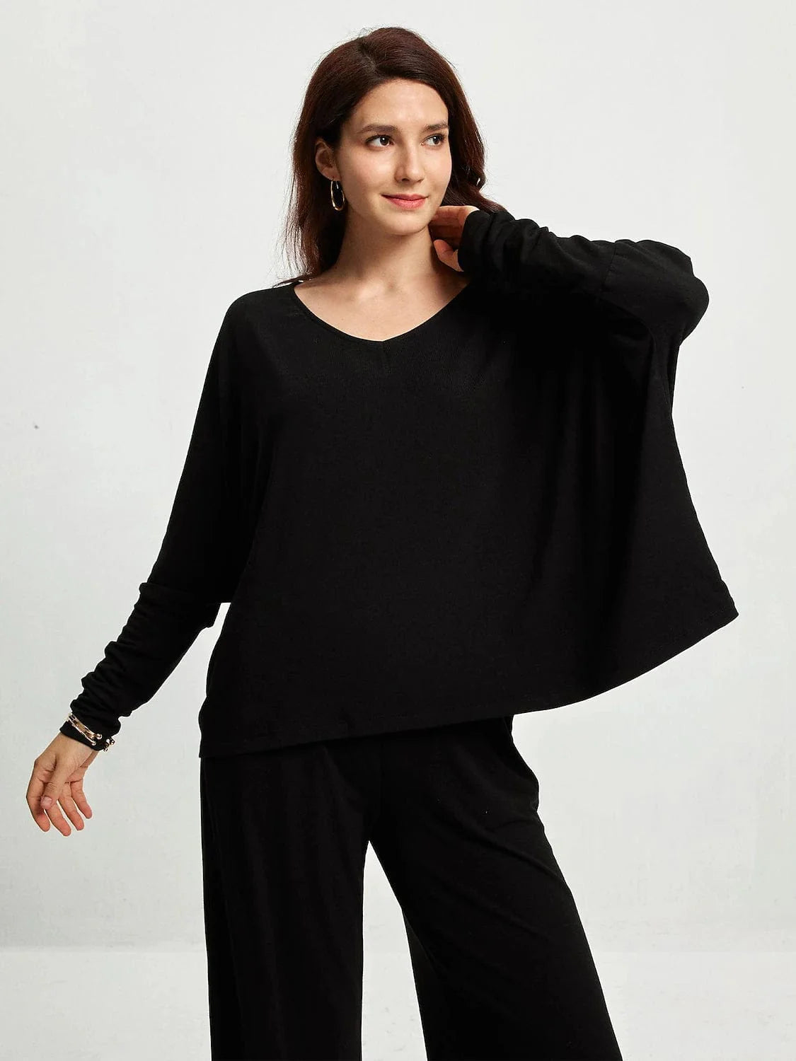 Women's Black Long Sleeve Loose Fit Trousers