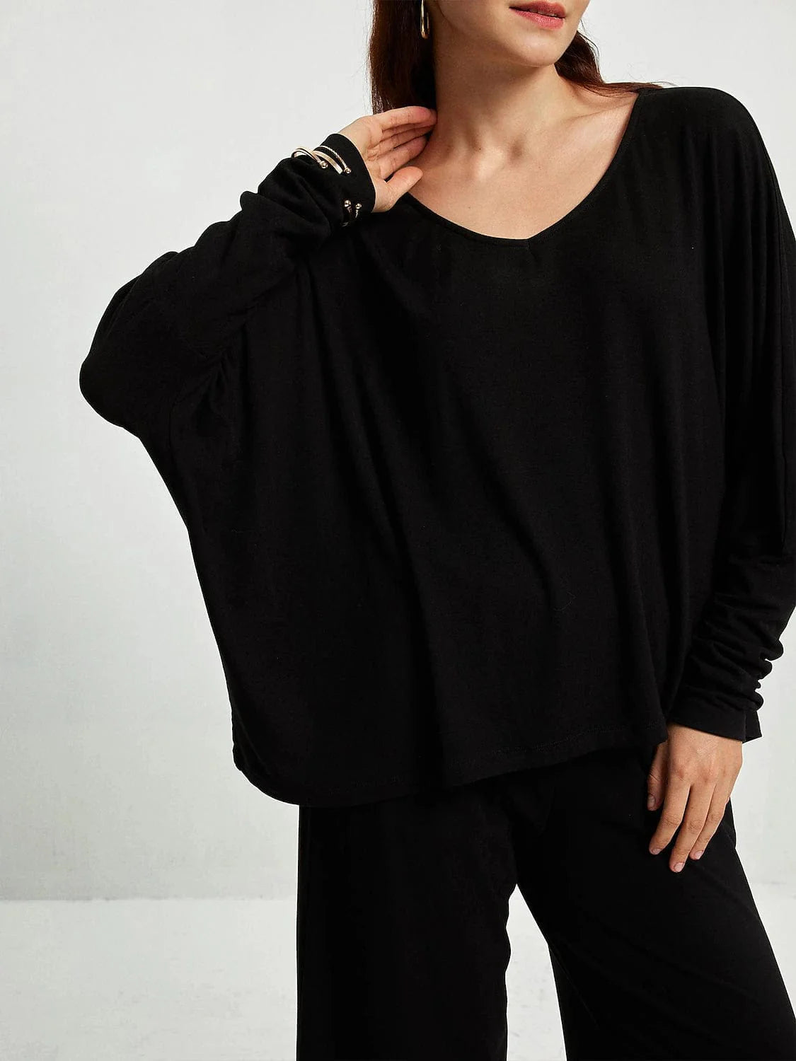 Women's Black Long Sleeve Loose Fit Trousers