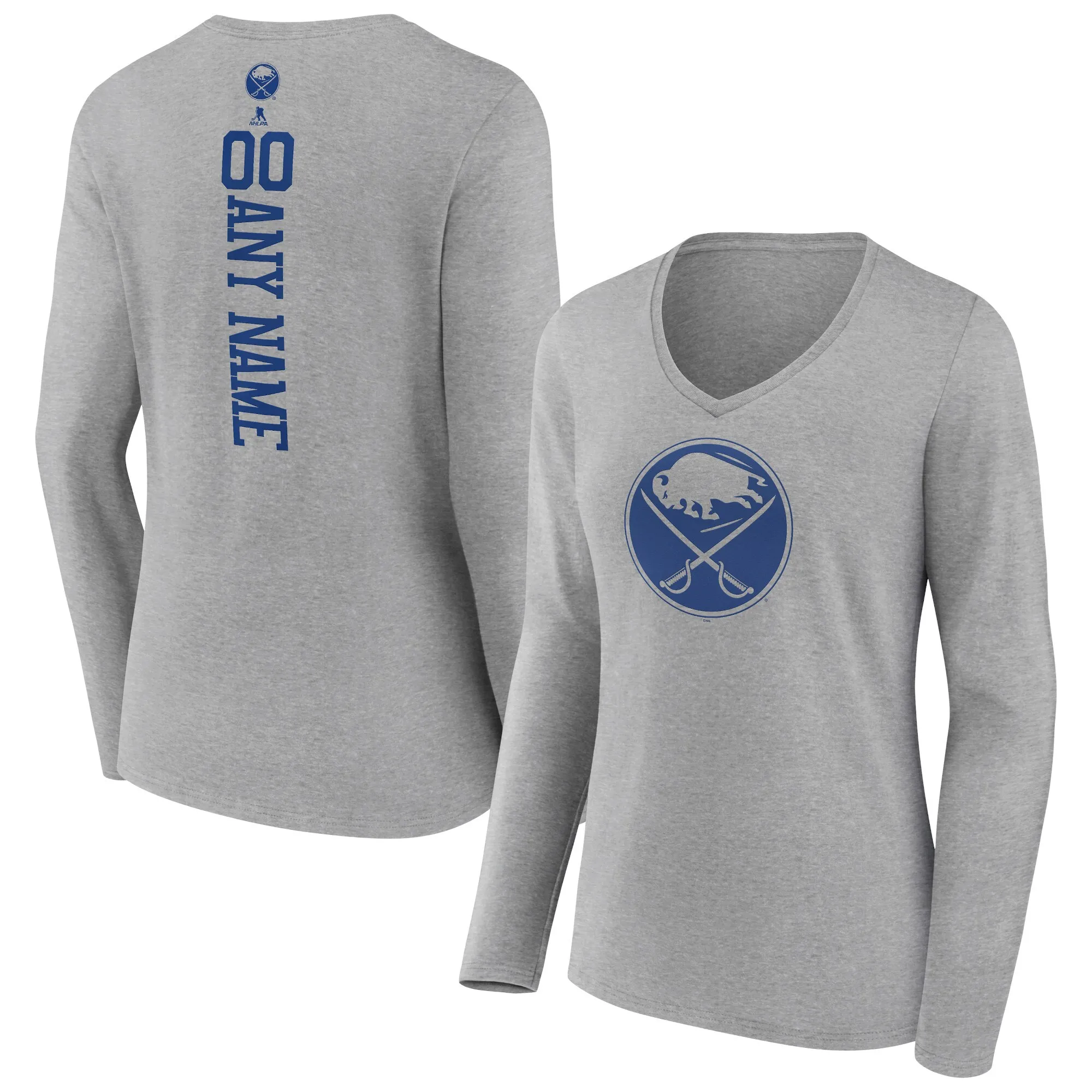 Women's Buffalo Sabres Heather Gray Personalized Name & Number Long Sleeve V-Neck T-Shirt