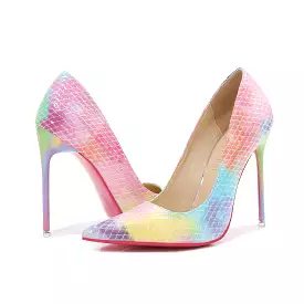 Women's Candy Color Pointed Toe Lattice Shallow Stiletto Heel Pumps