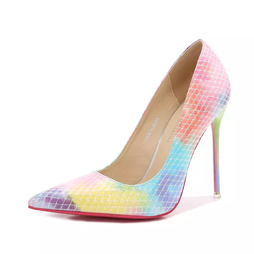 Women's Candy Color Pointed Toe Lattice Shallow Stiletto Heel Pumps