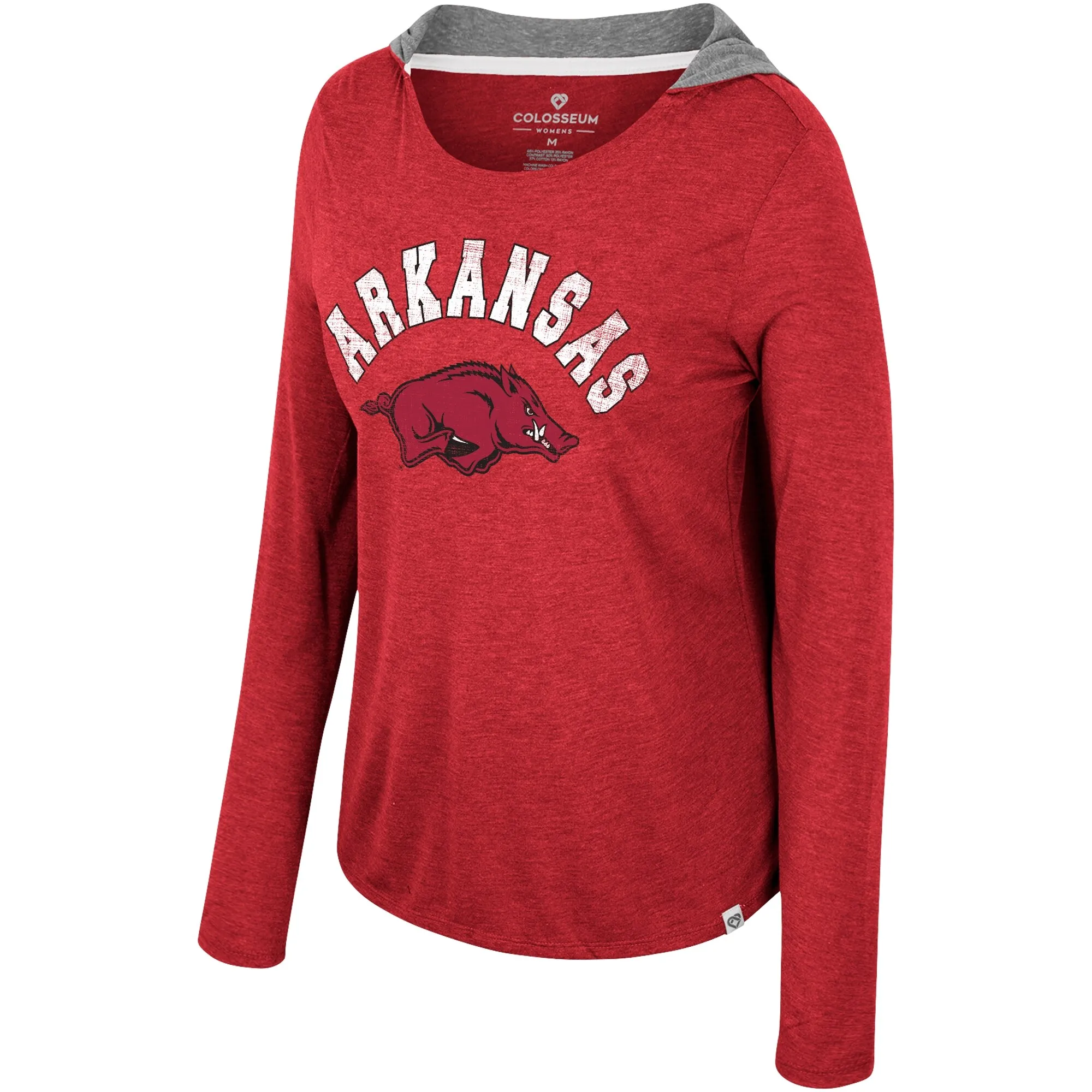 Women's Colosseum  Cardinal Arkansas Razorbacks Distressed Heather Long Sleeve Hoodie T-Shirt