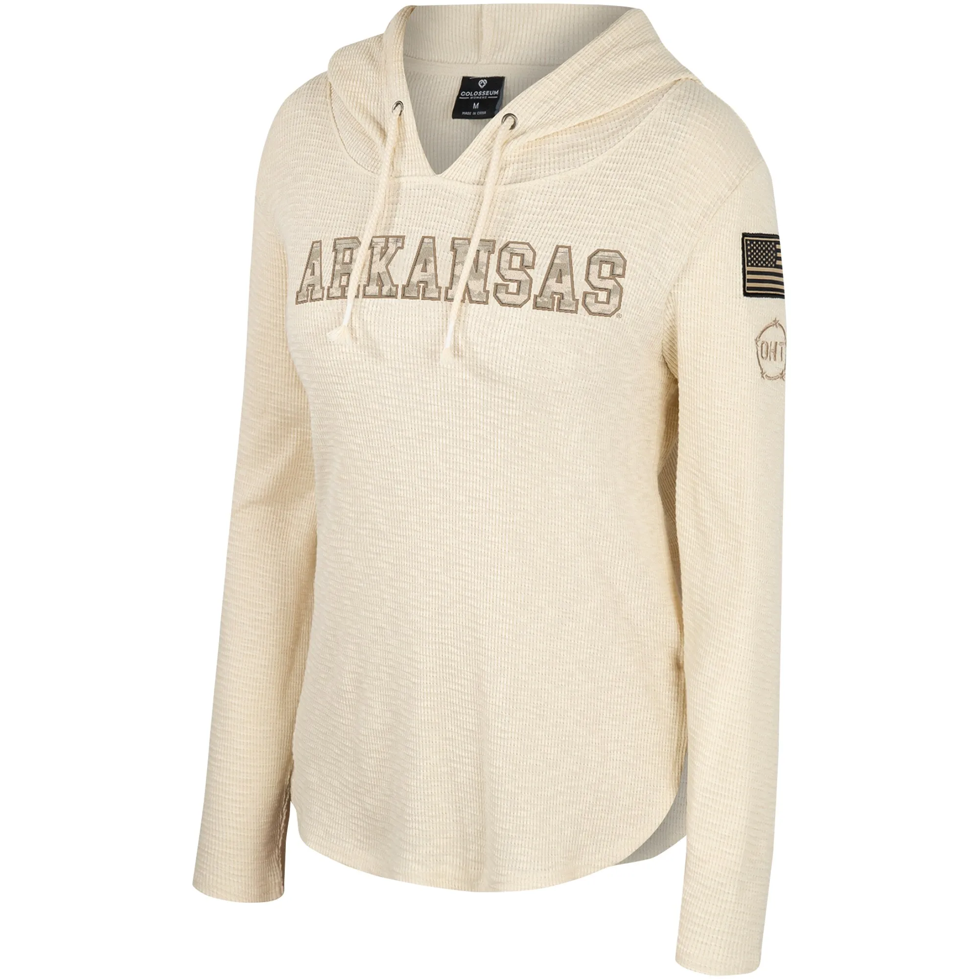 Women's Colosseum Cream Arkansas Razorbacks OHT Military Appreciation Casey Raglan Long Sleeve Hoodie T-Shirt