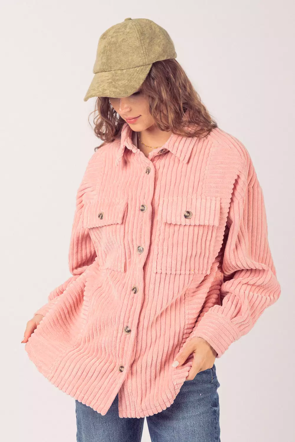 Women's Fashion Big Pit Strip Large Pocket Shirt Coat